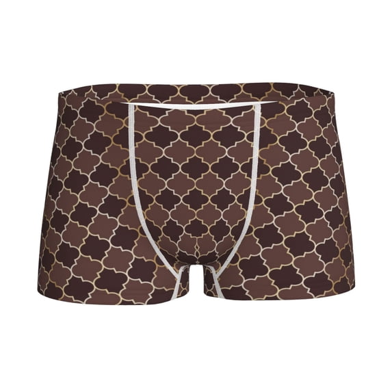 Yiaed Brown Gold Grid Print Boys' Boxer Briefs Cotton Casual Stretch Comfort Boys Boxers - Kids Boxer Briefs Underwear for Boys (6-18)-Small