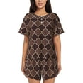 thumbnail image 1 of Yiaed Brown Gold Grid Print Short Sleeve Pajama Sets for Women Casual Crew Neck 2 Piece Lounge Sets Women's Short-Sleeved Pajama-3X-Large, 1 of 1
