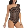 thumbnail image 1 of Yiaed Brown Gold Grid Print Women One Piece Swimsuits Tummy Control One Shoulder Bathing Suits Pattern Ruffle Swimwear-X-Large, 1 of 8
