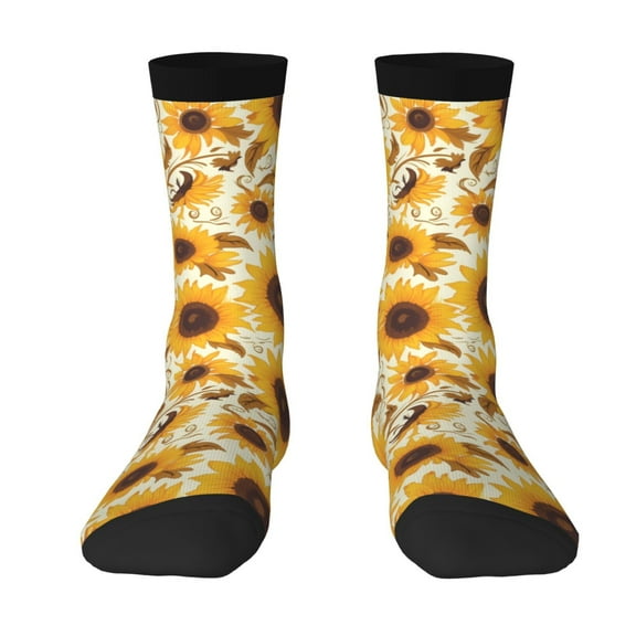 Yiaed Brown Leaf Pattern Sunflower Print Great elasticity Crew Socks Sports socks for Men and Women