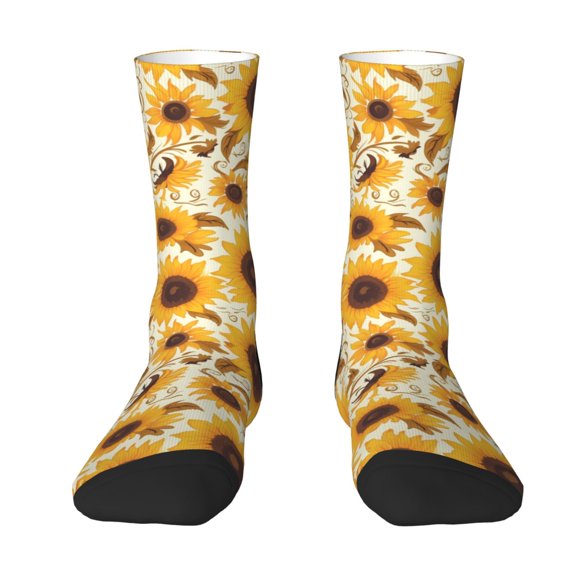 Yiaed Brown Leaf Pattern Sunflower Print Great elasticity Crew Socks Sports socks for Men and Women