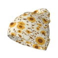 thumbnail image 1 of Yiaed Brown Leaf Sunflower Print Winter Beanie for Men Women, Fleece Lined Beanie Soft Warm Knit Hat Ski Stocking Cuffed Ca, 1 of 6