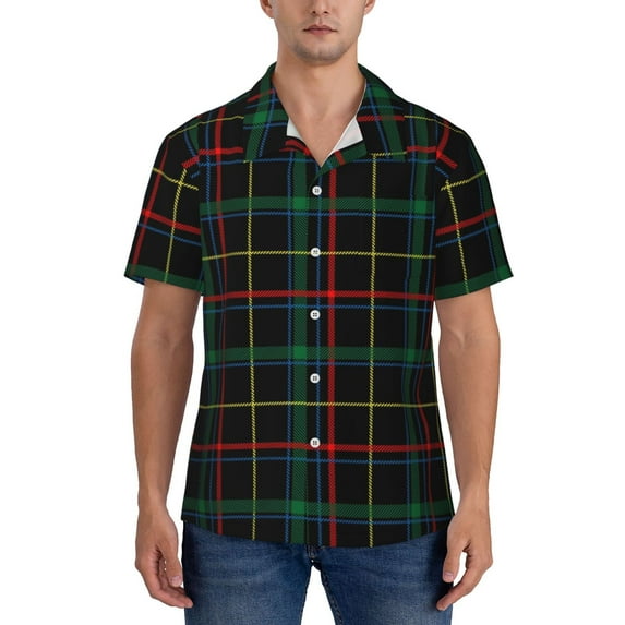 Yiaed Buffalo Plaid Dark Green Print Hawaiian Shirt for Men Short Sleeve Button Down Shirts Beach Shirts for Men-3X-Large