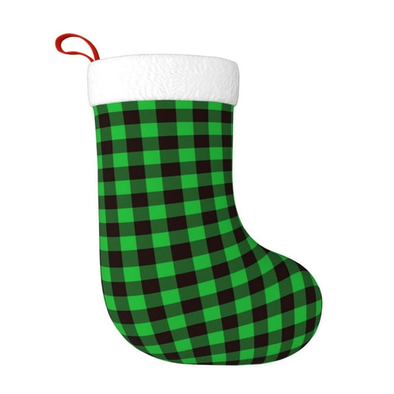 Yiaed Buffalo Plaid Green Black Print Christmas Stockings, Christmas Stockings Hanging Ornaments, Christmas Stockings for Family Christmas Holiday Decorations