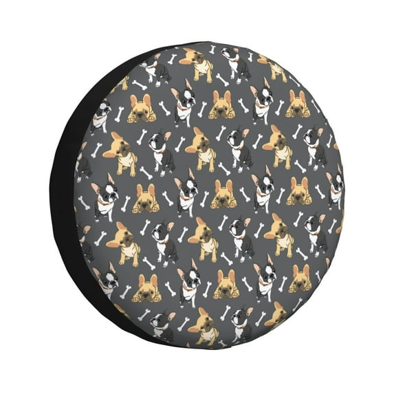 Yiaed Bulldog And BONES Print Tire Wheel Cover, Waterproof Spare Tire Cover Fit for Jeep, Truck,Trailer, RV, SUV, Camper and Most Vehicle-17 inch
