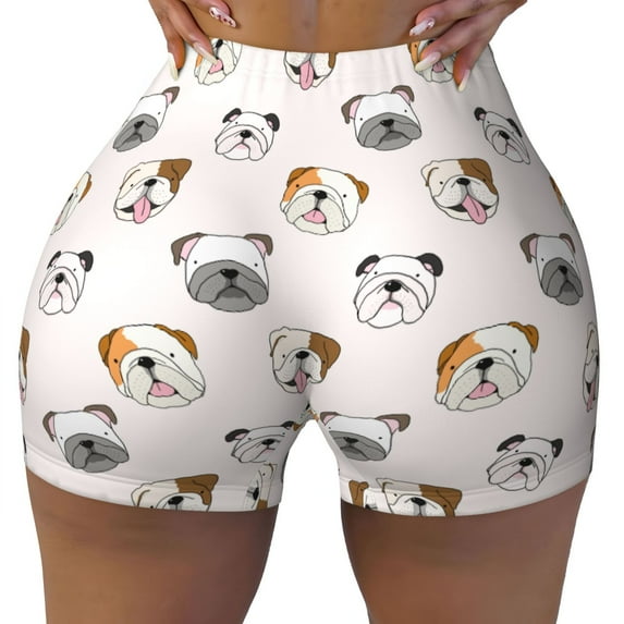 Yiaed Bulldog Face Print Women's Athletic Shorts Running Shorts Sporty Short High Waisted Elastic Workout Shorts for Yoga Gym Running & Sports -X-Large
