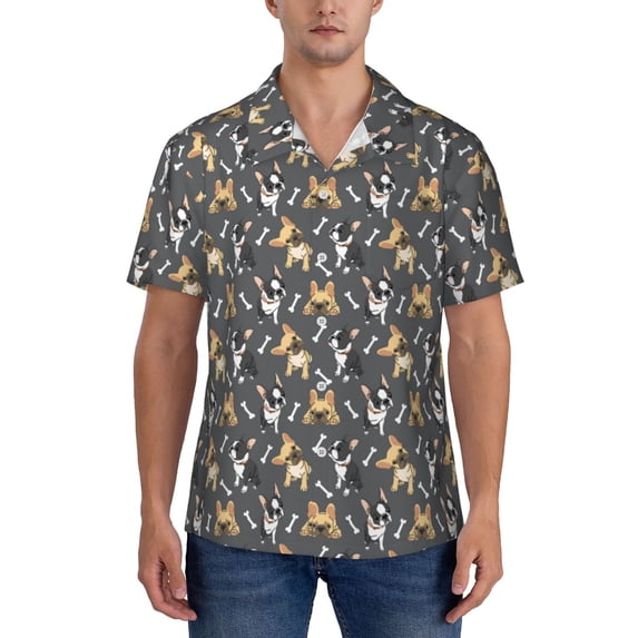 Yiaed Bulldog Print Print Hawaiian Shirt for Men Short Sleeve Button Down Shirts Beach Shirts for Men-X-Large