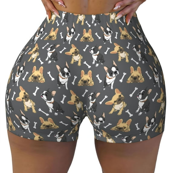Yiaed Bulldog Print Print Women's Athletic Shorts Running Shorts Sporty Short High Waisted Elastic Workout Shorts for Yoga Gym Running & Sports -Medium