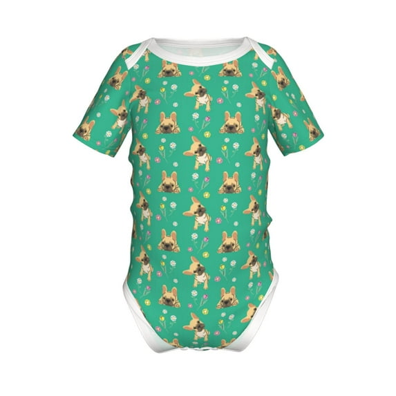 Yiaed Bulldog Puppy Flower Print Infant Climbing Short Sleeve Onesie One-Piece Baby Bodysuit Clothes 0-12 Months -6 Months
