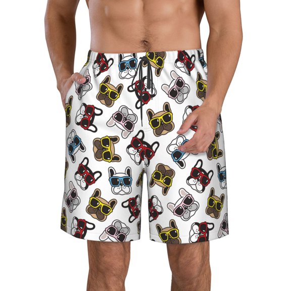 Yiaed Bulldog Sunglasses Face Print Men's Swim Trunks with Lining Quick Dry Sports Shorts Beach Shorts Boardshorts-3X-Large