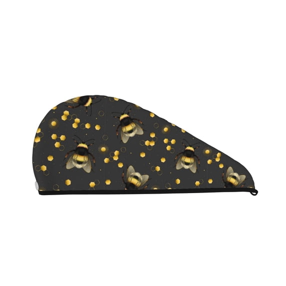 Yiaed Bumblebee Print Hair Cap with Button,Coral Fleece Hair Towel Wrap for Women Wet Hair,Quick Dry Turban for Wet Hair Long Thick Hair