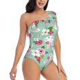 thumbnail image 1 of Yiaed Bunny And Rose Print Women One Piece Swimsuits Tummy Control One Shoulder Bathing Suits Pattern Ruffle Swimwear-X-Large, 1 of 8