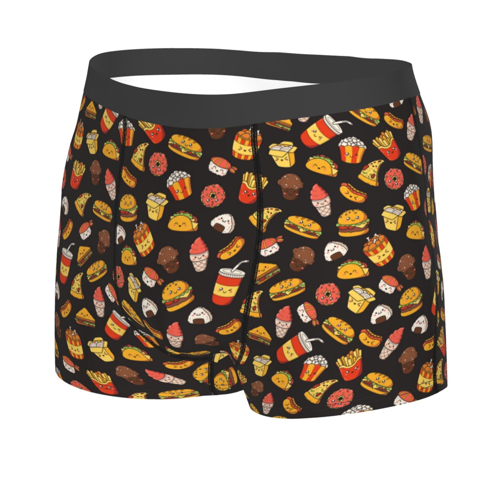 Yiaed Burger Fries Print Men's Soft Cotton Boxer Shorts Breathable