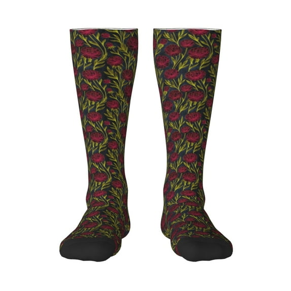 Yiaed Burgundy Peony Flowers Print Great elasticity Adult Stockings Sports socks for Men and Women