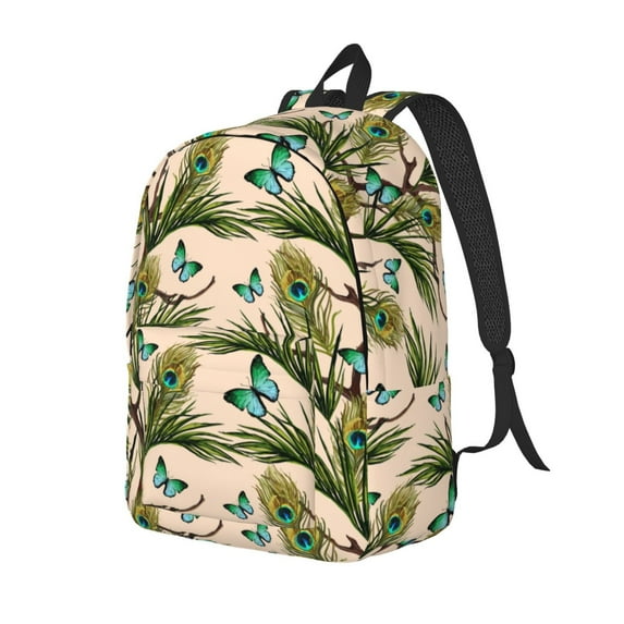 Yiaed Butterflies And Peacock Feathers Print Print Laptop Backpack Travel Canvas Backpack Vintage Aesthetic Backpack for School Knapsack Backpack Backpack for School-
