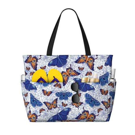 Yiaed Butterflies1 Print Large Capacity Beach Travel Bag - Waterproof Zipper Vacation Tote for Sandproof Storage, and Camping