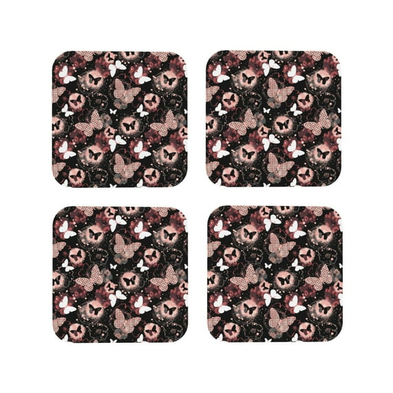 Yiaed Butterflies1 Print Leather Coasters for Drinks - Cup Coasters Coffee Table Kitchen Table Bar, Home & Office Gifts Handmade Drink Coasters-Square