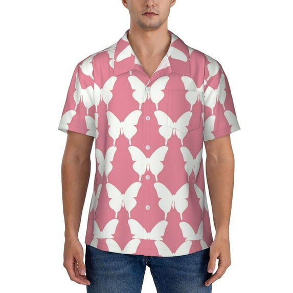 Yiaed Butterfly 2 Print Hawaiian Shirt for Men Short Sleeve Button Down Shirts Beach Shirts for Men-X-Large