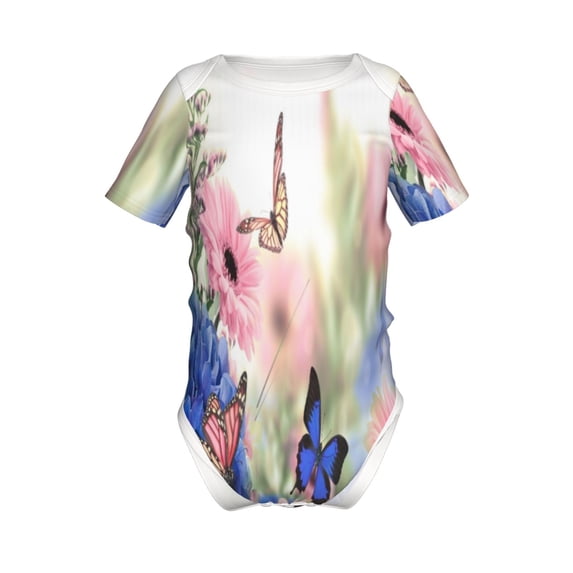 Yiaed Butterfly And Flowers Print Infant Climbing Short Sleeve Onesie One-Piece Baby Bodysuit Clothes 0-12 Months -18 Months
