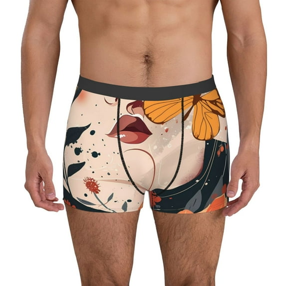 Yiaed Butterfly Floral Elegance Print Men's Soft Cotton Boxer Shorts Breathable Boxers Underwear Moisture-Wicking Underwear Stretch Boxer Briefs for Man-Small