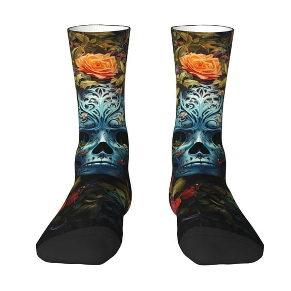 Yiaed Butterfly Flower Skull A Print Great elasticity Crew Socks Sports socks for Men and Women