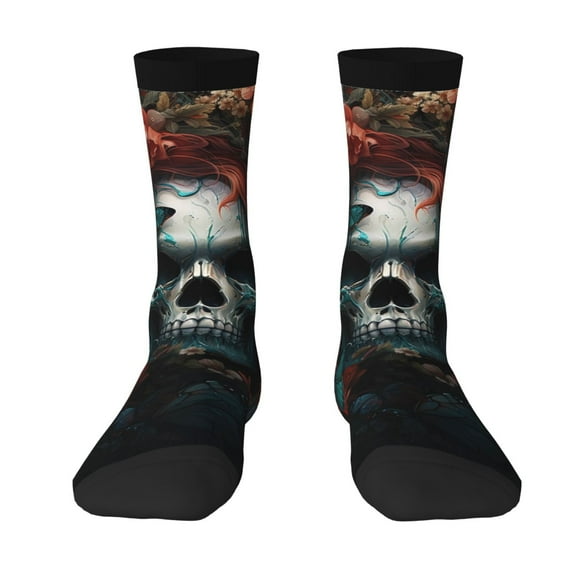 Yiaed Butterfly Flower Skull Print Great elasticity Crew Socks Sports socks for Men and Women