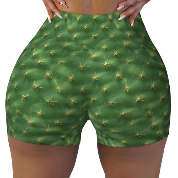 Yiaed Cactus 3 Print Women's Athletic Shorts Running Shorts Sporty Short High Waisted Elastic Workout Shorts for Yoga Gym Running & Sports -XX-Large