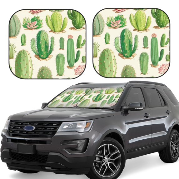 Yiaed Cactus And Succulent Print Car Front Windshield Sun Shade,Foldable Anti-UV Car Sunshade for Front Window for Most Vehicles-Large
