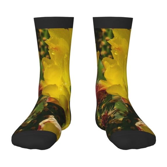 Yiaed Cactus Flowers Print Crew Socks for Boys Girl Crew Athletic Half Sport Running Breathable Socks Lightweight Stretch Kid's Socks