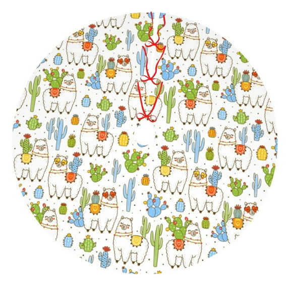 Yiaed Cactus Plants Print Christmas Tree Skirt , Tree SkirtsTree Mat for Christmas Winter Holiday Indoor Decorations-48"
