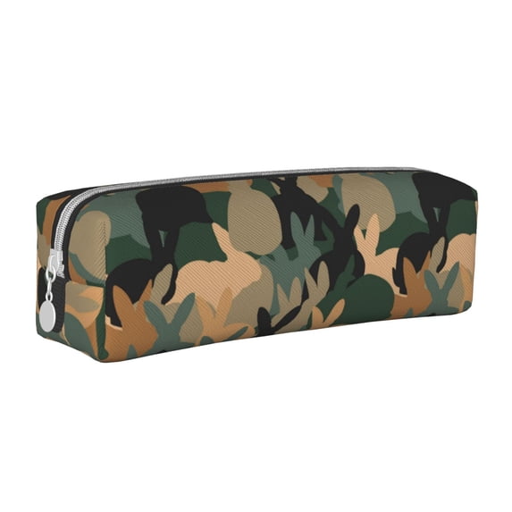 Yiaed Camouflage Rabbit Print Leather Pencil Case - Leather Pen Pencil Holder - Elegant & Practical Pencil Pouch for Work & Office