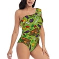 thumbnail image 1 of Yiaed Carrot Eggplant Print Women One Piece Swimsuits Tummy Control One Shoulder Bathing Suits Pattern Ruffle Swimwear-Large, 1 of 8