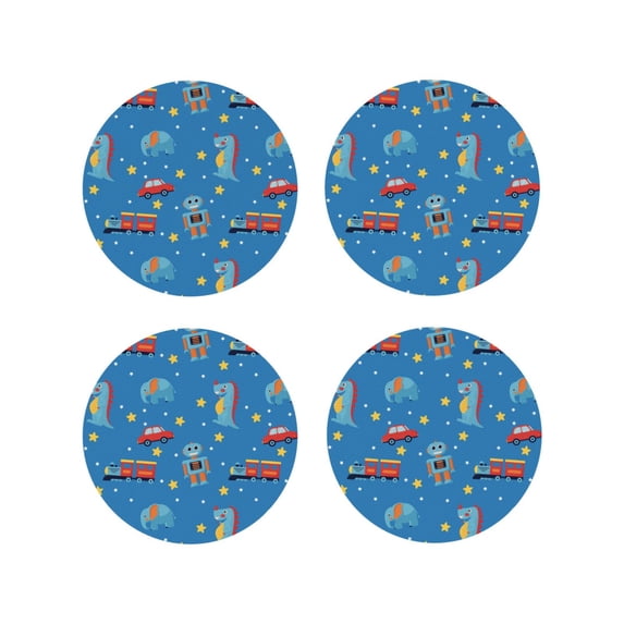 Yiaed Cartoon Animals 1 Print Leather Coasters for Drinks - Cup Coasters Coffee Table Kitchen Table Bar, Home & Office Gifts Handmade Drink Coasters-Round Shape