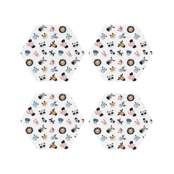 Yiaed Cartoon Animals Print Leather Coasters for Drinks - Cup Coasters Coffee Table Kitchen Table Bar, Home & Office Gifts Handmade Drink Coasters-Hexagon