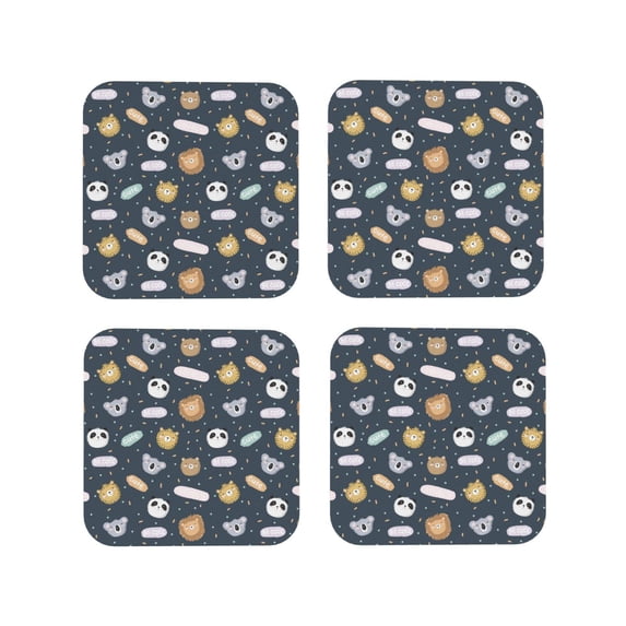 Yiaed Cartoon Animals Print Leather Coasters for Drinks - Cup Coasters Coffee Table Kitchen Table Bar, Home & Office Gifts Handmade Drink Coasters-Square