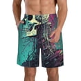 thumbnail image 1 of Yiaed Cartoon Art Skull Print Men's Swim Trunks with Lining Quick Dry Sports Shorts Beach Shorts Boardshorts-, 1 of 5