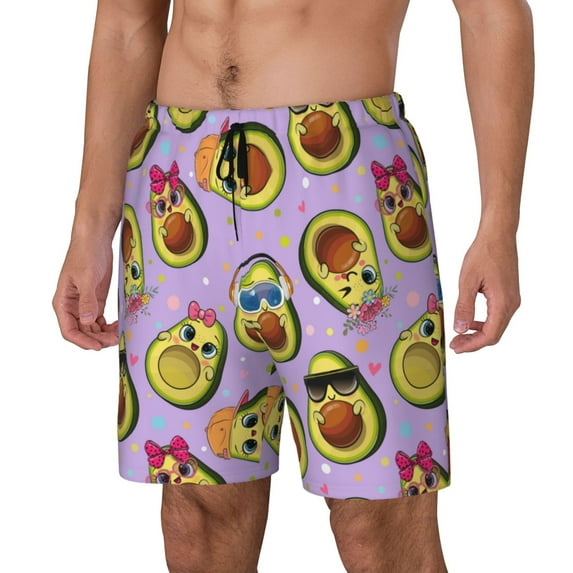 Yiaed Cartoon Avocados Print Mens Swim Trunks Bathing Suit Compression Liner Beach Swim Shorts Swimwear Quick Dry Zipper Pocket No-Chafing Board Short-X-Large