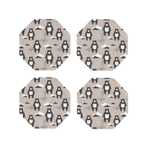 Yiaed Cartoon Bear Brown Print Leather Coasters for Drinks - Cup Coasters Coffee Table Kitchen Table Bar, Home & Office Gifts Handmade Drink Coasters-Octagon