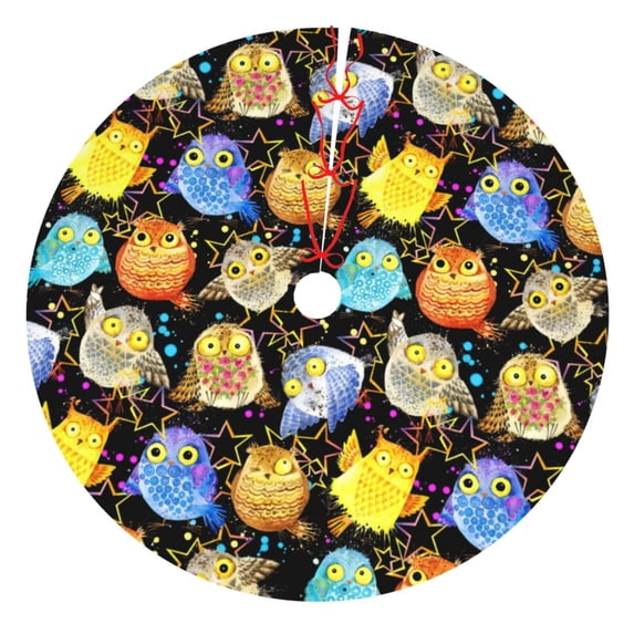 Yiaed Cartoon Bird Owl Print Christmas Tree Skirt , Tree SkirtsTree Mat for Christmas Winter Holiday Indoor Decorations-36"