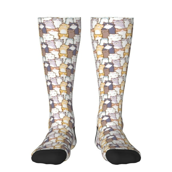 Yiaed Cartoon Cat Print Great elasticity Adult Stockings Sports socks for Men and Women