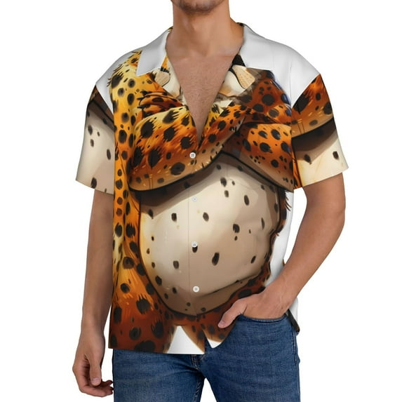 Yiaed Cartoon Cheetah With Attitude Print Mens Casual Wrinkle Free Shirts Short Sleeve Button Down Summer Stretch Dress Shirt-Small
