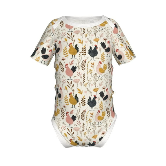 Yiaed Cartoon Chickens Print Infant Climbing Short Sleeve Onesie One-Piece Baby Bodysuit Clothes 0-12 Months -18 Months