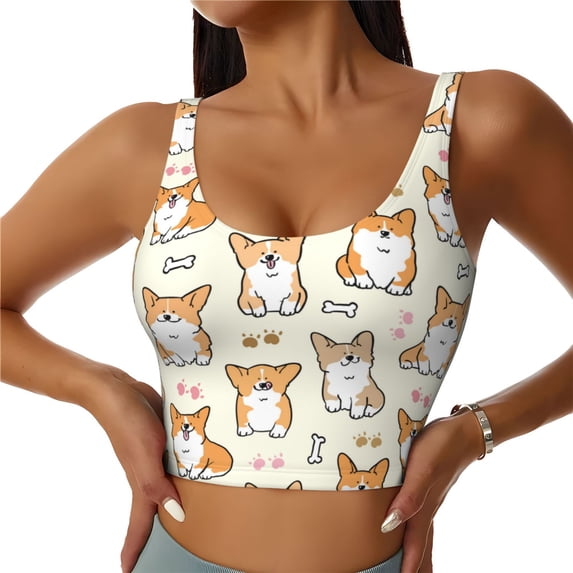 Yiaed Cartoon Corgi Print Ladies Waistcoat Women Sports Vest Vest Sports Women Sports Top Yoga Vest for women-X-Large