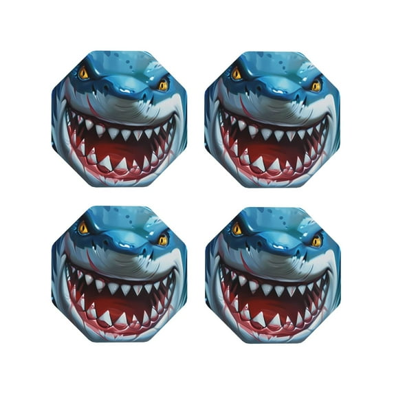 Yiaed Cartoon Cute Shark Print Leather Coasters for Drinks - Cup Coasters Coffee Table Kitchen Table Bar, Home & Office Gifts Handmade Drink Coasters-Octagon