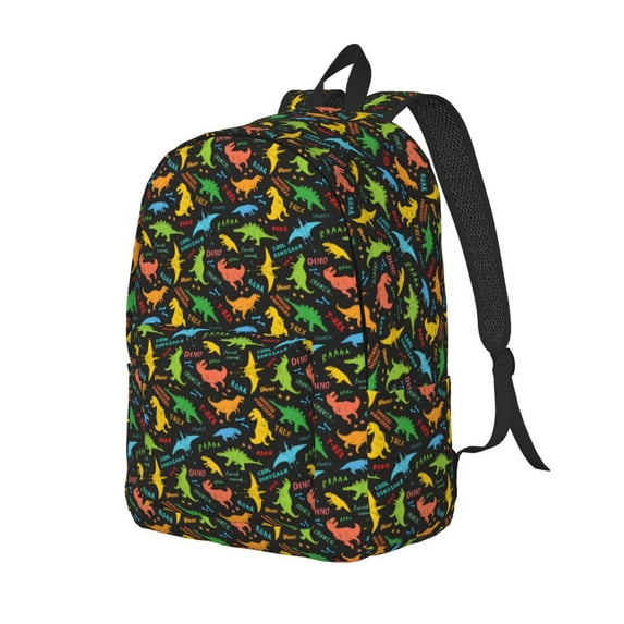 Yiaed Cartoon Dino Print Laptop Backpack Travel Canvas Backpack Vintage Aesthetic Backpack for School Knapsack Plain Backpack Backpack for School-Small