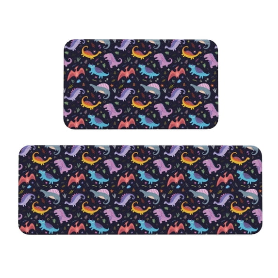 Yiaed Cartoon Dinosaur Kitchen Rugs Sets of 2 Kitchen Mats Cushioned Anti Fatigue Kitchen Rug Tapetes Para Cocina for Sink,Laundry Room