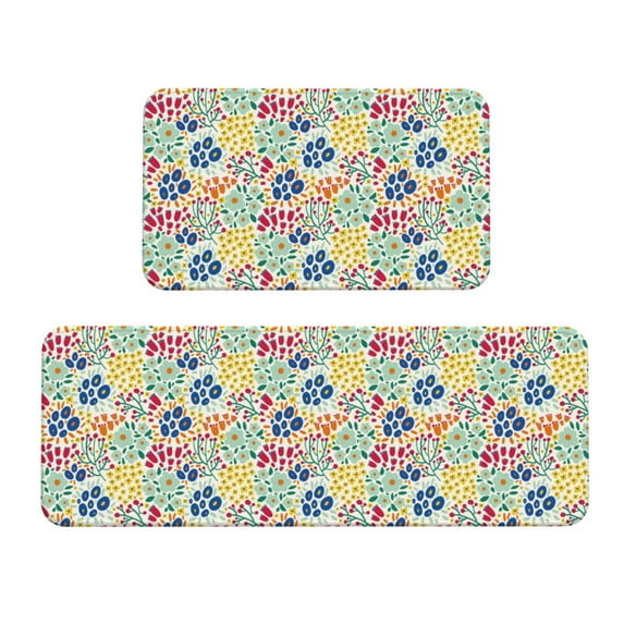 Yiaed Cartoon Flowers Kitchen Rugs Sets of 2 Kitchen Mats Cushioned Anti Fatigue Kitchen Rug Tapetes Para Cocina for Sink,Laundry Room