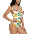thumbnail image 1 of Yiaed Cartoon Flowers Print Women's Ruffled One Piece Swimsuit V Neck Swimwear Slimming Monokini for Woman-X-Large, 1 of 8