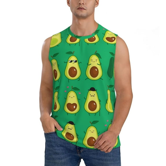 Yiaed Cartoon Fruit 1 Print Men's Singlet Vests Summer Running Muscle Tank Tops Gym Undershirt Round Neck Sleeveless for man