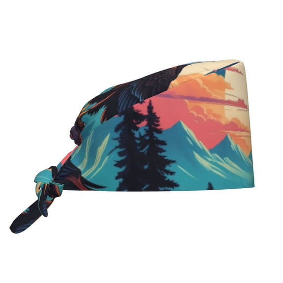Yiaed Cartoon Iceberg Bald Eagle Print Turban Hat for Women Men Comfortable Adjustable Cleaning Working Cap with Sweatband